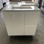 750mm Aria ensuite white gloss finger pull 1 door, 2 drawer vanity with porcelain top 