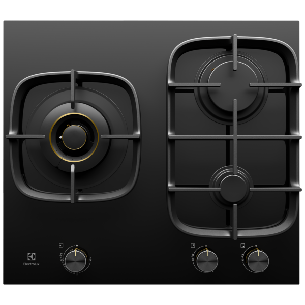 Electrolux 600mm 3 burner black ceramic glass gas cooktop EHG635BE 