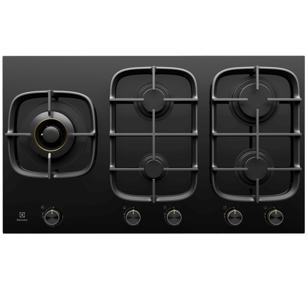 Electrolux 900mm 5 burner black ceramic glass gas cooktop EHG955BE 